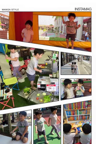 ASHIBINAA OUTLET：哥哥和姐姐在充氣城堡上跳、玩烤肉架、牽手跑過走道，最後一起蹲進童書區。